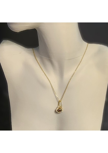 925 Ayar Gümüş Gold Halkada Asılı Kalp Kolye