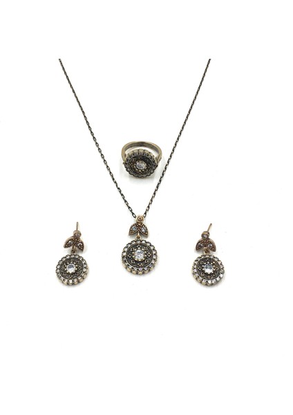 Otantik Zirkon Elmas Rengi Yuvarlak Bronz Set