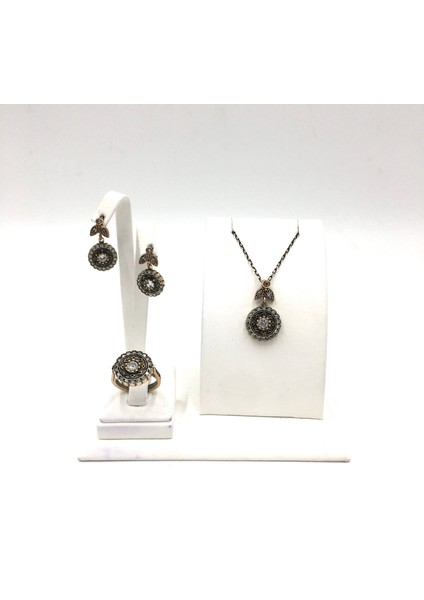 Otantik Zirkon Elmas Rengi Yuvarlak Bronz Set