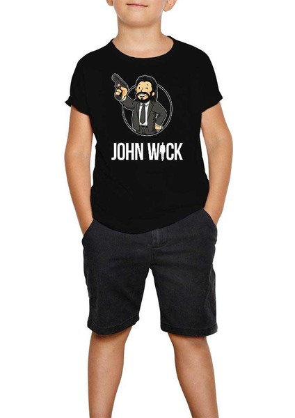 John Wick Cartoon Siyah Çocuk Tişört