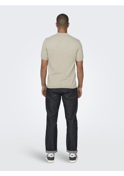 Erkek Regular Fit Polo Yaka Bej Triko T-Shirt - 22022219