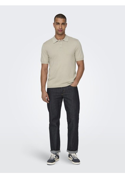 Erkek Regular Fit Polo Yaka Bej Triko T-Shirt - 22022219