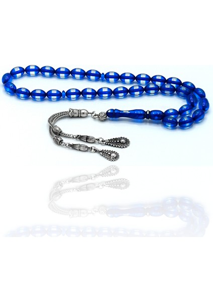 Mavi Sürmeli Alpaka Püsküllü Arpa Kesim Toz Kehribar Tesbih 201024016 fiyatları