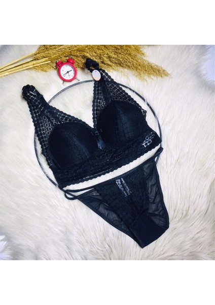 ER5027 Dantelli Dolgusuz Bralet Takım Siyah
