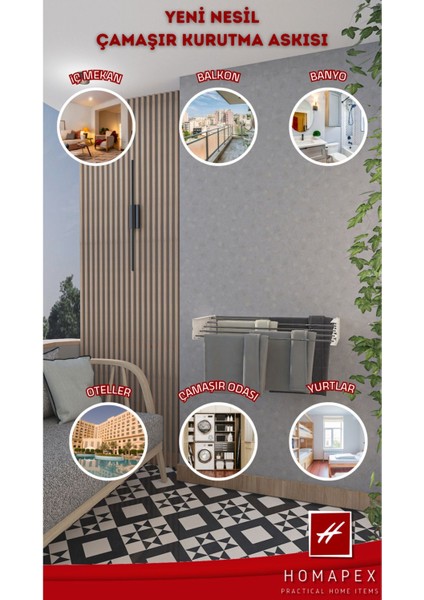 Pratik Çamaşır Kurutmalığı Dekoratif Askılık (75 cm - Beyaz)