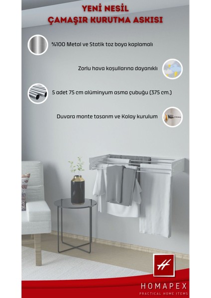 Pratik Çamaşır Kurutmalığı Dekoratif Askılık (75 cm - Beyaz)