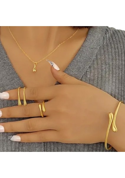 Altın Kaplama Gold 4 Lü Set Kolye Küpe Bileklik Yüzük