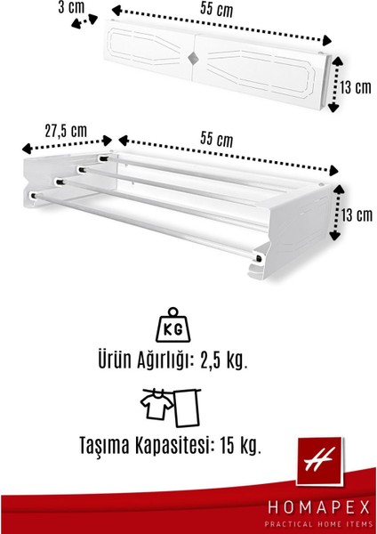 Pratik Çamaşır Kurutmalığı Dekoratif (55 cm - Antrasit)