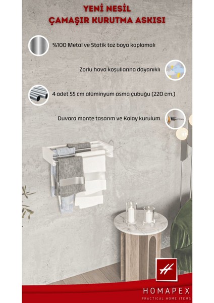 Pratik Çamaşır Kurutmalığı Dekoratif (55 cm - Antrasit)