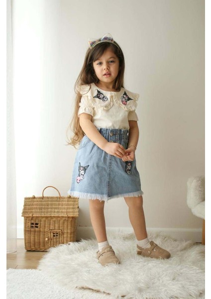 Kız Çocuk Kuromi Modelli Kot Etekli Pamuk Takım fiyatları