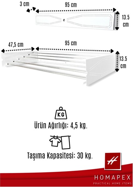 Pratik Çamaşır Kurutmalığı Dekoratif (95 cm - Siyah)