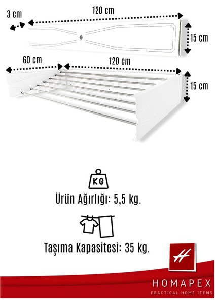 Pratik Çamaşır Kurutmalığı Dekoratif (120 cm - Beyaz)