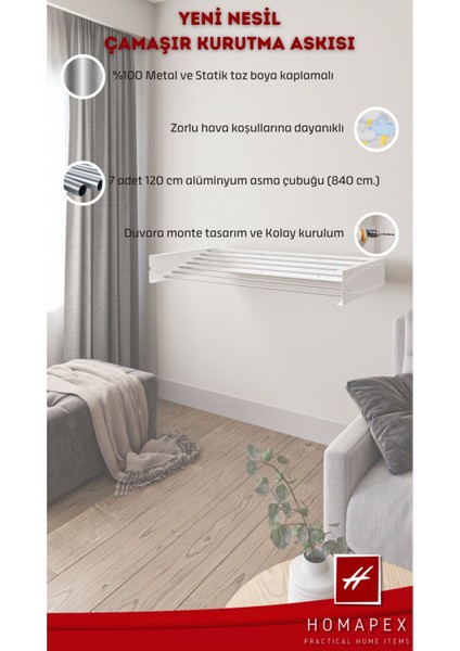 Pratik Çamaşır Kurutmalığı Dekoratif (120 cm - Beyaz)