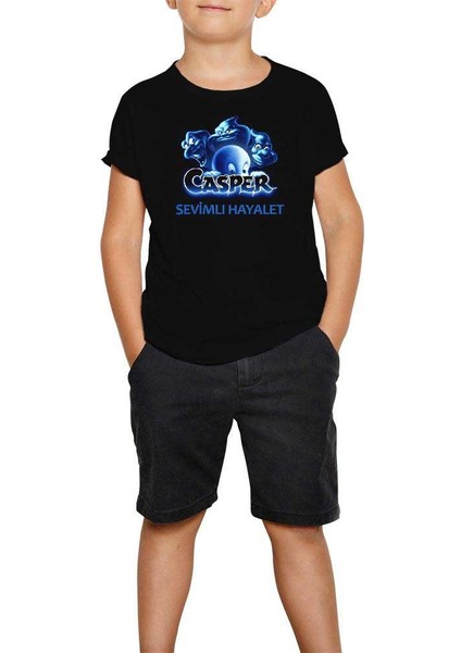 Casper Sevimli Hayalet Siyah Çocuk Tişört