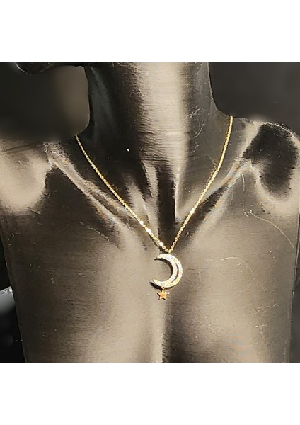 925 Ayar Gümüş Gold Ay Yıldız Kolye