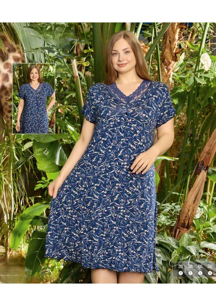 Kadın Kısa Kol Büyük Beden Dantelli Gecelik