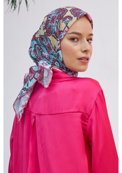 Mozaik Su Yeşili Pembe Pamuk Viskon Eşarp