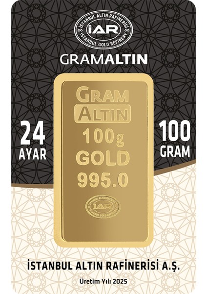 Iar 100 Gram 24 Ayar Külçe Altın