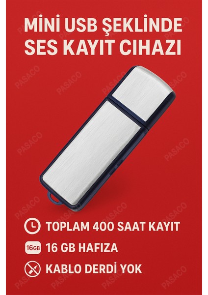 16gb Ses Kayıt Mini Taşınabilir Kayıt Cihazı Toplam 400 Saat Kayıt