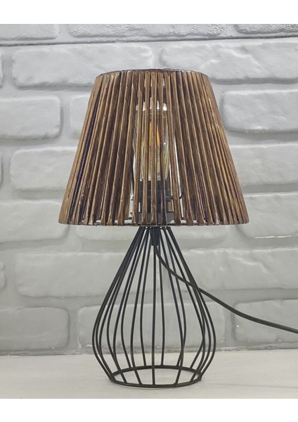 Metal Kafes Armut Model Ferforje Ayaklı Handmade Naturel Kahverengi Başlıklı Abajur Masa Lambası fiyatları
