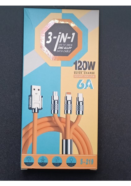 120W 6A 3 In 1 Unıversal 1 metre uzunlugu 120W 6A Şarj ve Data Kablosu Micro Ios Typ-C Üçü Bir Aradada