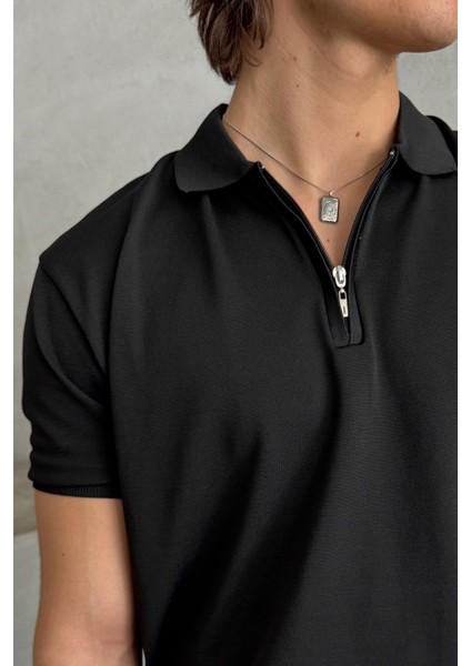 Erkek Oversize Fermuarlı Polo Yaka Triko T-Shirt fırsatları