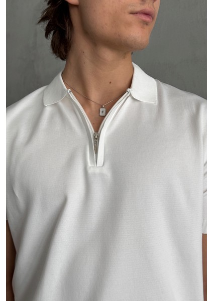 Erkek Oversize Fermuarlı Polo Yaka Triko T-Shirt modelleri