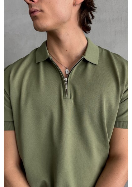 Erkek Oversize Fermuarlı Polo Yaka Triko T-Shirt fiyatları