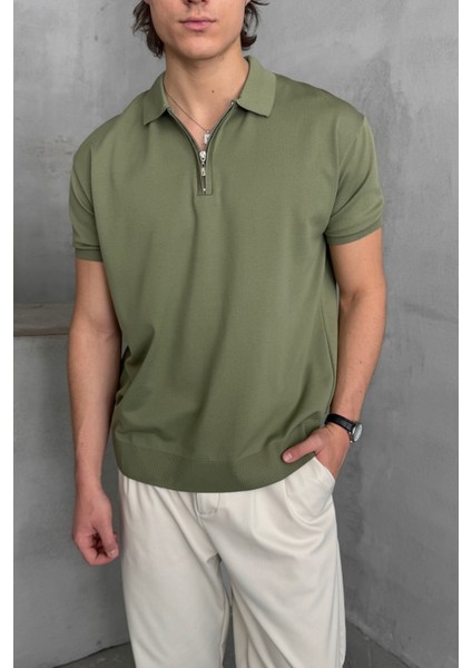 Erkek Oversize Fermuarlı Polo Yaka Triko T-Shirt modelleri