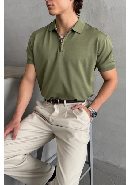 Erkek Oversize Fermuarlı Polo Yaka Triko T-Shirt fırsatları