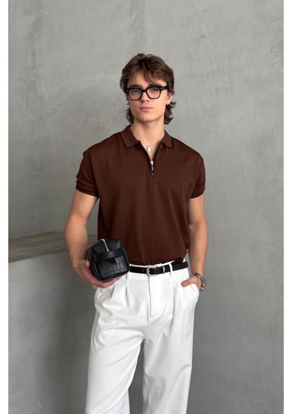 Erkek Oversize Fermuarlı Polo Yaka Triko T-Shirt indirimleri