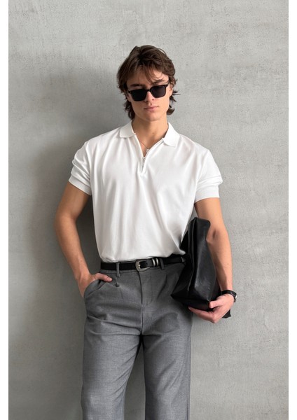 Erkek Oversize Fermuarlı Polo Yaka Triko T-Shirt fırsatları