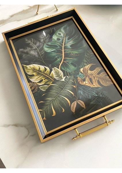 Yaprak Desenli Çay Tepsisi ,lüx Çay Tepsisi,sunum Tepsisi