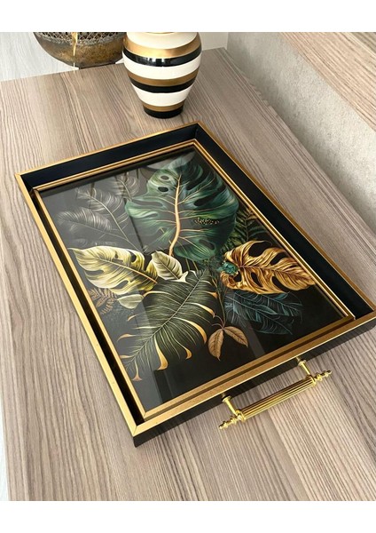 Yaprak Desenli Çay Tepsisi ,lüx Çay Tepsisi,sunum Tepsisi fırsatları