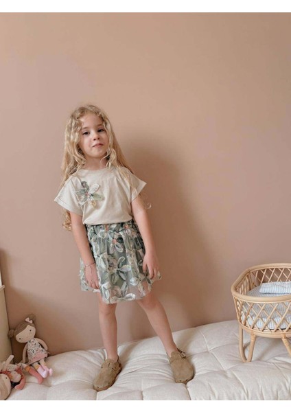 Kız Çocuk Kısa Kol Çiçek Desenli Bayramlık Takım fiyatları