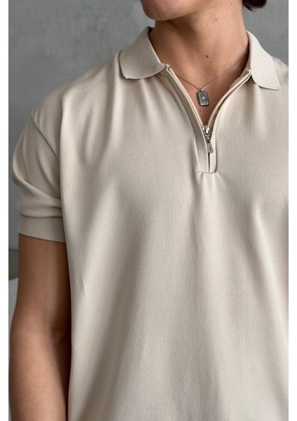 Erkek Oversize Fermuarlı Polo Yaka Triko T-Shirt fırsatları