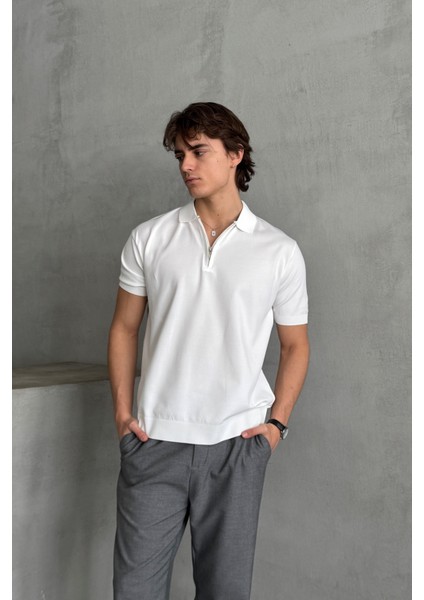 Erkek Oversize Fermuarlı Polo Yaka Triko T-Shirt fiyatları