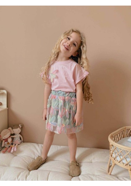 Kız Çocuk Kısa Kol Çiçek Desenli Bayramlık Takım fiyatları
