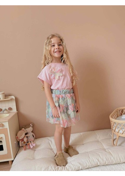 Kız Çocuk Kısa Kol Çiçek Desenli Bayramlık Takım modelleri