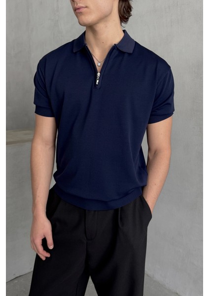 Erkek Oversize Fermuarlı Polo Yaka Triko T-Shirt modelleri