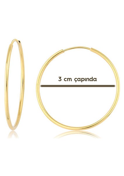 Klasik 3 cm Çaplı Altın Halka Küpe