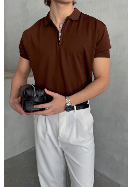 Erkek Oversize Fermuarlı Polo Yaka Triko T-Shirt fiyatları