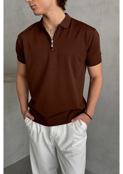 Erkek Oversize Fermuarlı Polo Yaka Triko T-Shirt modelleri