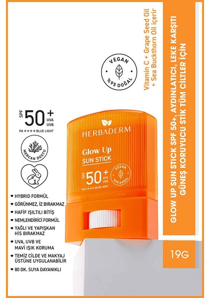 Glow Up, Tüm Ciltler Için Aydınlık 50+ Spf Stick Güneş Koruyucu 19 gr