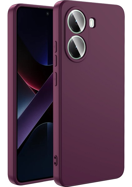 Poco X7 Pro Kılıf Lansman Içi Kadife Silikon Mürdüm + Ekran Koruyucu