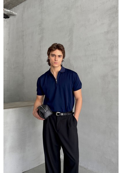 Erkek Oversize Fermuarlı Polo Yaka Triko T-Shirt indirimleri