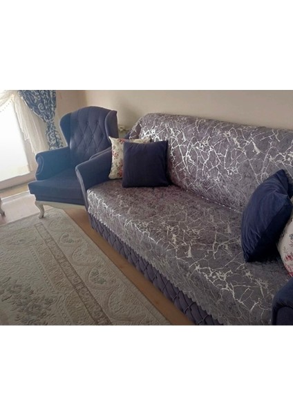 Koltuk Çekyat Örtüsü Yeni Moda Gümüş Varaklı Dekoratif Gri Zemin Süngerli Koltuk Örtüsü fırsatları