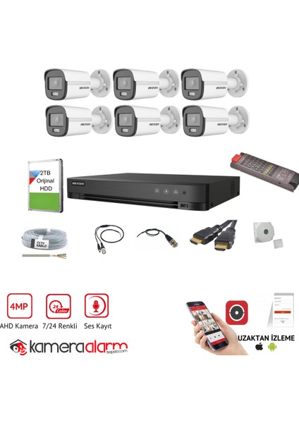 4mp 7/24 Renkli Ses Kayıtlı 6'lı Ahd Kamera Seti - Uzaktan Izleme - 2tb HDD