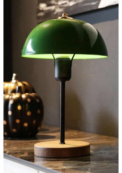 North Home Mantar Başlıklı Yeşil Metal Abajur Salon Ofis Cafe Işletme Masa Lambası