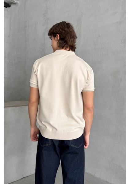 Erkek Oversize Fermuarlı Polo Yaka Triko T-Shirt indirimleri